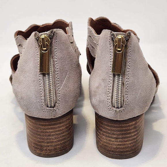 Seychelles All Together Tan Suede Ankle Boots 7.5 Scallop Trim Cutouts Back Zip - Picture 7 of 9